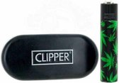 Metalen Clipper aansteker - vuursteenaansteker - Black with Green Leaves