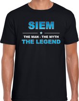 Naam cadeau Siem - The man, The myth the legend t-shirt  zwart voor heren - Cadeau shirt voor o.a verjaardag/ vaderdag/ pensioen/ geslaagd/ bedankt L