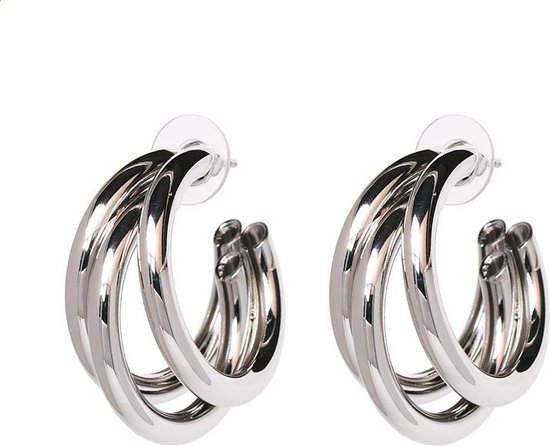 combinatie Visser slepen Jobo By JET – Zilverkleurige triple oorbellen - 3 ringen in 1 - Zilver |  bol.com