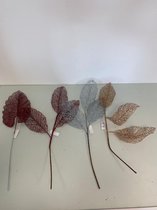 Decoratieve feesttakken met glitter en blad - set van 4 stuks (rood/brons/zilver)