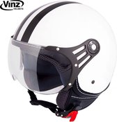 VINZ Fiori Jethelm Wit met Zwarte Strepen / Scooterhelm / Brommerhelm / Motorhelm / Fashionhelm voor Scooter / Vespa / Brommer / Motor