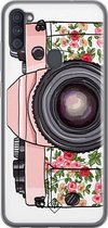 Samsung A11 hoesje siliconen - Hippie camera | Samsung Galaxy A11 case | Roze | TPU backcover transparant