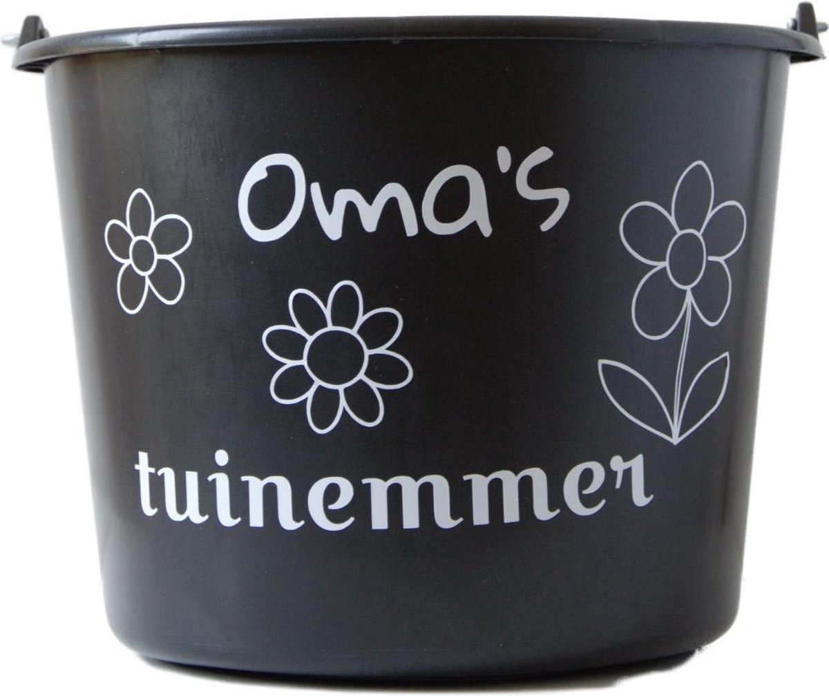 Goedkoopste Cadeau emmer – 12 liter – zwart – met tekst Omas tuinemmer