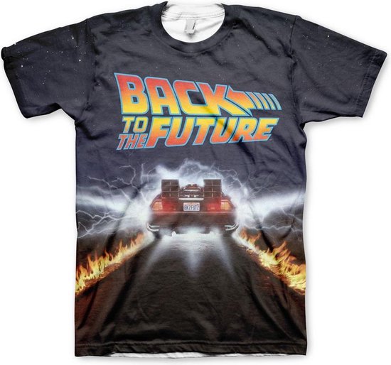 Back To The Future Heren Tshirt DeLorean Fire Tracks Allover Multicolours