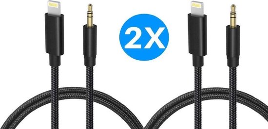 Foto: Iphone lightning naar headphone jack audio aux kabel 2 stks set iphone auto kabel 3 5 mm 1 meter zwart