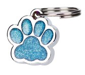 Hanger hondenpootje blauw zilver met glitter 15x20 mm