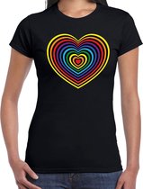Regenboog hart gay pride / parade zwart t-shirt voor dames - LHBT evenement shirts kleding / outfit 2XL