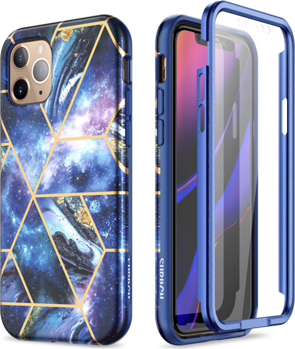 Apple iPhone 11 - Blauw / Goud - Marmer - Hard PC Voor en Achterkant