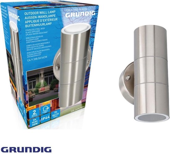Grundig - Buitenlamp - Outdoor - IP44 - 2 x max 35w - Stainless Steel - Duo  - Muurlamp... | bol.com