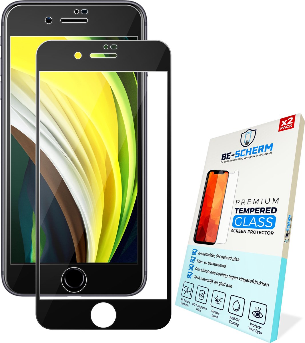 Be-Scherm Screenprotector Glas voor iPhone SE 8 7 - Full Cover Screenprotectors - Rand tot Rand Bescherming - Set van 2