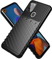 Carbon telefoonhoesje geschikt voor Samsung Galaxy A21s Hoesje Zwart - Shockproof