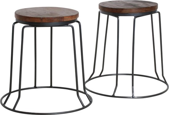 Tabouret Raw Materials Factory - Table d'appoint - Bois recyclé - 30x30x46 cm