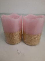 Led kaarsjes roze met gouden glitters - 6 stuks