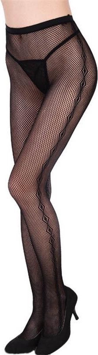 Goedkoopste Zwarte fishnet panty met verfijnd ruitdetail op zijkant been 'Asya'