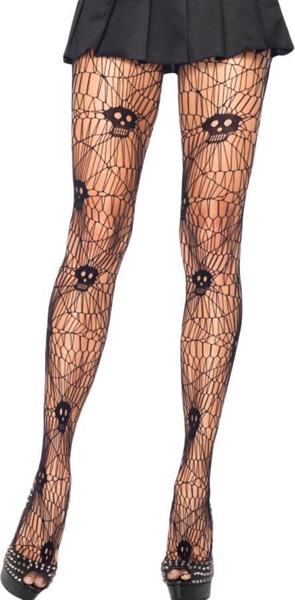 Goedkoopste Zwarte opengewerkte Panty met doodskop Yenthe