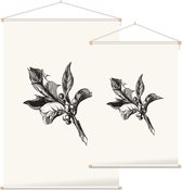 Ilex Opaca zwart-wit (Holly Berries) - Foto op Textielposter - 90 x 135 cm