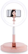 Let op type!! Mobile Phone Live Broadcast Opvouwbare LED-ring geïntegreerde Selfie Beauty Floor-mounted Light Lamp Bracket (Roze)