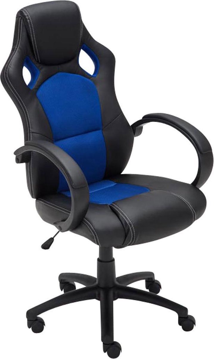 Bureaustoel - Bureaustoelen voor volwassenen - Modern - In hoogte verstelbaar - Kunstleer - Blauw/zwart - 61x59x116 cm