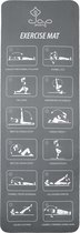 JAP Sports - Yogamat - Anti slip met 12 oefeningen - Fitness, workout, aerobics etc. - Extra dik - Zacht en licht - Eco friendly - Anti bacterie - Grijs