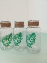 Waxinelichthouder - glas - 3 stuks - met 3 groene takjes als opdruk