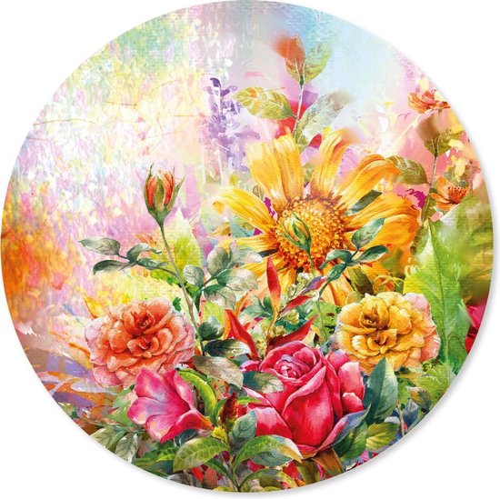 Grote ronde muursticker bloemen kunst | voor woonkamer en slaapkamer | wanddecoratie accessoires | cirkel afm. 80 x 80 cm