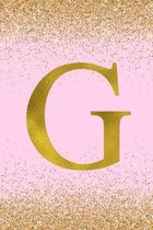 G: Letter G Initial Monogram Notebook - Pretty Pink & Gold Confetti Glitter Monogrammed Blank Lined Note Book, Writing Pa
