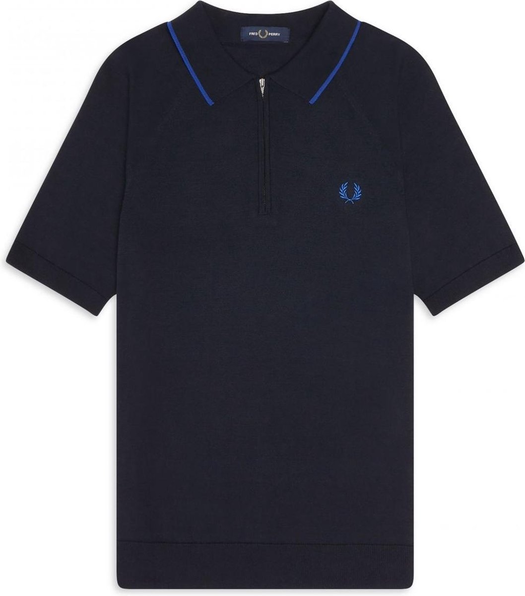 Fred Perry - Zip Neck Knitted Shirt - Polo met Ritssluiting - S - Blauw