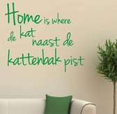 muursticker Home is where de kat - groen - 75x67,5cm