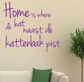 muursticker Home is where de kat - paars - 75x67,5cm