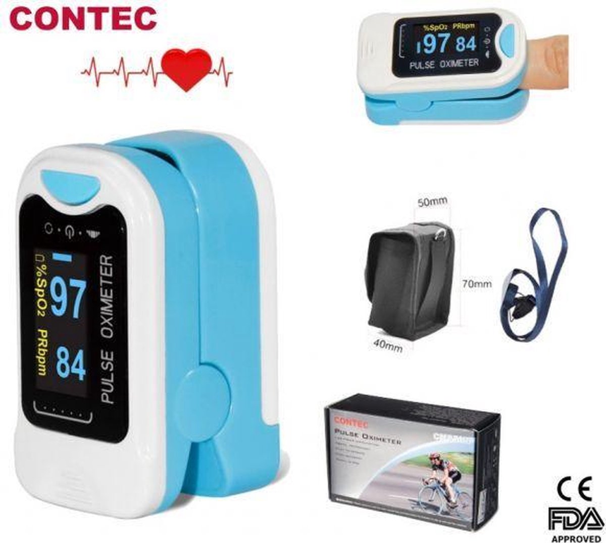 Contec CMS50N Hartslagmeter Saturatiemeter Zuurstofmeter Pulse