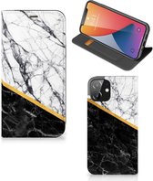 GSM Hoesje Geschikt voor iPhone 12 | Geschikt voor iPhone 12 Pro Mobiel Case Marble White Black