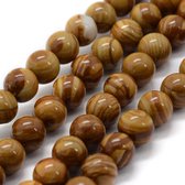 natuursteen kralen, rond, 8mm diameter, natural wood lace stone, bruin, 45 kralen/streng, 5 strengen