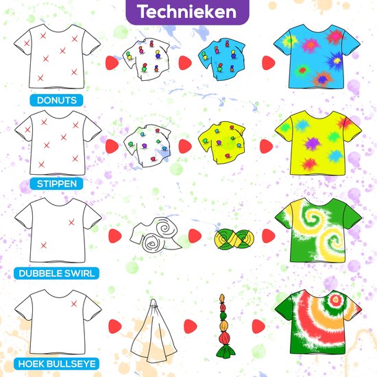 CREACOL Tie Dye Kit – 8 Kleuren 120 ml – Tie Dye Set – Knutselen Meisjes - 36+ Projecten