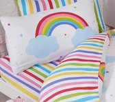 Gestreept kinder hoeslaken wit met diverse regenboog kleuren voor junior bed / peuter (70 x 140 cm) incl. kussensloop