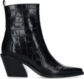 Manfield - Dames - Zwarte western boots met crocoprint - Maat 37