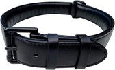 Brute Strength - Luxe leren halsband hond - Zwart met zwarte stiksels - XL - (56 - 63) x 3,5 cm
