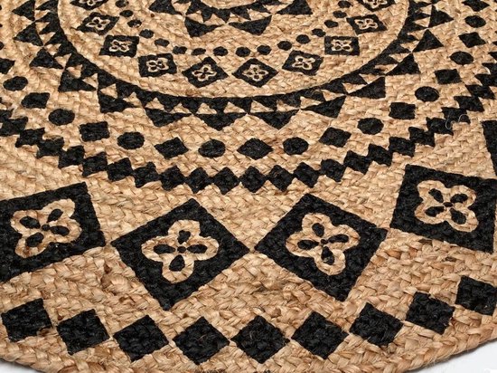 Vloerkleed jute geweven met print zwart Mandala ø 120cm | bol.com