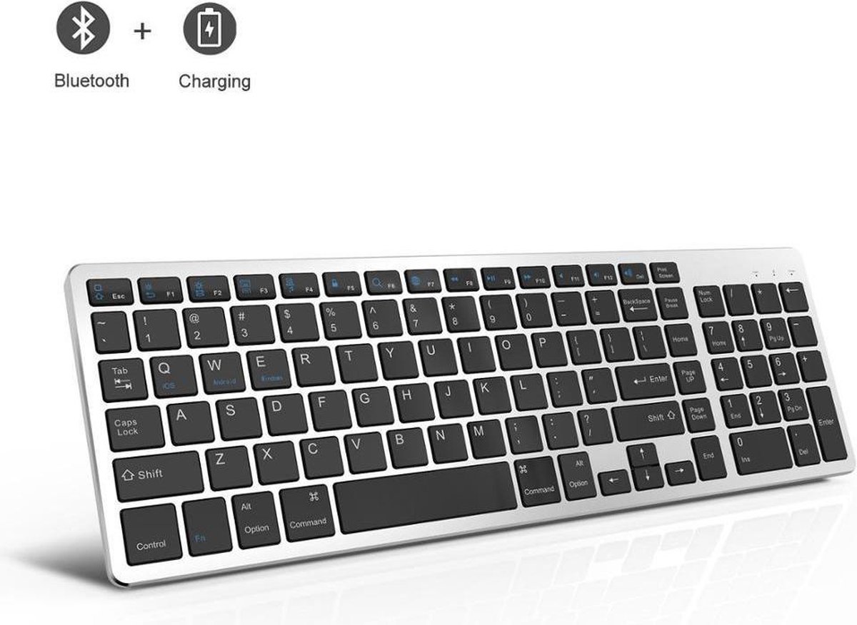 A-Konic draadloos toetsenbord - Universeel keyboard Qwerty | Bluetooth 3.0 - Numeriek - Iron Grey / Zwart - A-Konic