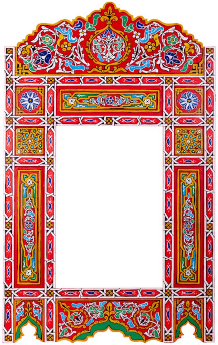Handgeschilderd houten spiegel frame - 116 x 68 cm - Handgemaakt - Zouak Arabische, bohemian stijl - rode vintage look - M19