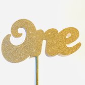 Taartdecoratie |Taarttopper| Cake topper | Taartversiering| Verjaardag| Cijfers | ONE | Goud glitter|14 cm| karton