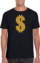 Gouden dollar / Gangster verkleed t-shirt / kleding - zwart - voor heren - Verkleedkleding / carnaval / outfit / gangsters S