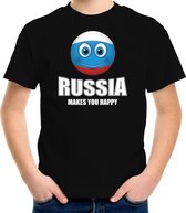 Russia makes you happy landen t-shirt Rusland zwart voor kinderen met Emoticon L (146-152)