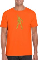 Bellatio Decorations disco verkleed t-shirt voor heren - oranje - gouden glitter - jaren 70/80 M