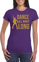Gouden muziek t-shirt / shirt Dance all night long - paars - voor dames - muziek shirts / discothema / 70s / 80s / outfit M