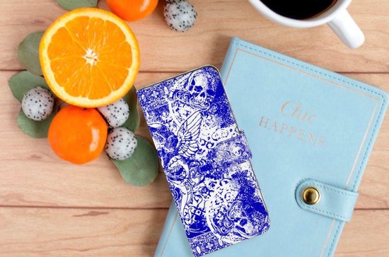 Housse en Cuir Premium Flip Case Portefeuille Etui pour Samsung Galaxy A21s Portefeuille Skull Blue Angel