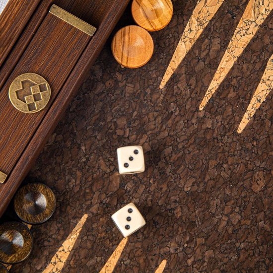 Thumbnail van een extra afbeelding van het spel Natuur-Kurk met Kubus-raat - 30x20 cm - in kist - Compleet Prachtig - Backgammon