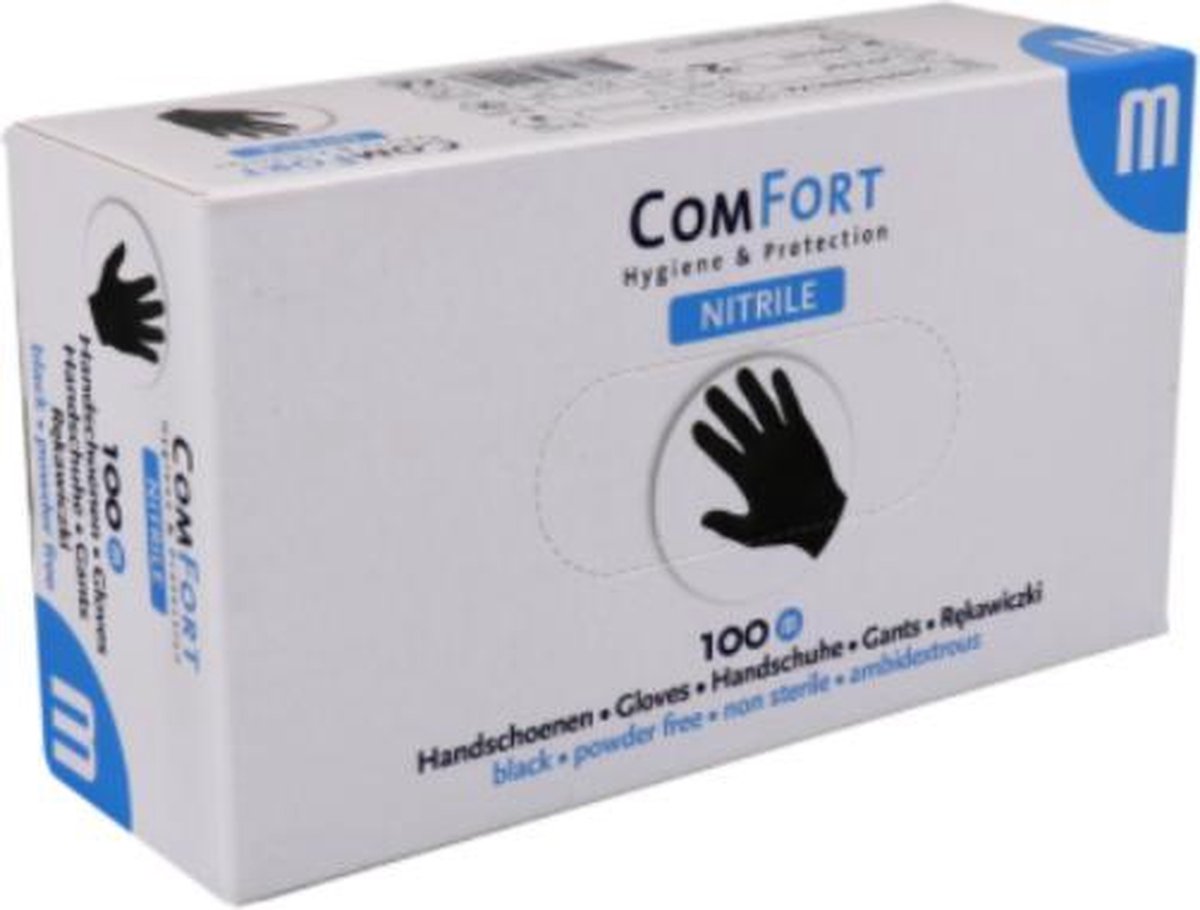 Goedkoopste ComFort Handschoen, Nitril, ongepoederd, M, zwart 100 st