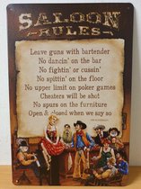 Saloon Rules cowboys western Reclamebord van metaal METALEN-WANDBORD - MUURPLAAT - VINTAGE - RETRO - HORECA- BORD-WANDDECORATIE -TEKSTBORD - DECORATIEBORD - RECLAMEPLAAT - WANDPLAA
