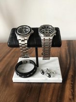 Tourbillon horlogeopwinder in zwart Nero Marquina marmer en zwart stalen ringen - Elbrus Horology - Gyrowinder Orbit Watch Winder