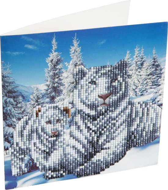 Diamond Painting Crystal Card Kit® Witte Tijgers - 18x18cm